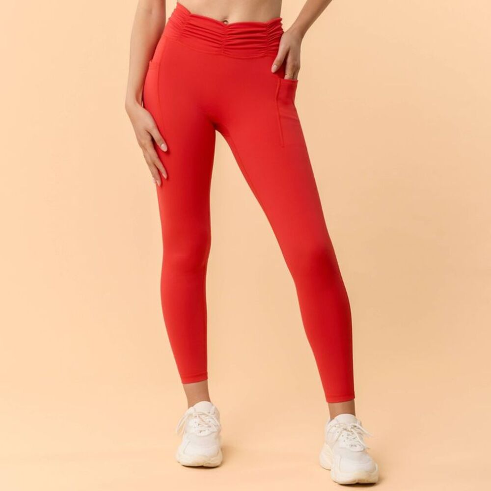 Blogilates Women's Ruched Waist Leggings - Red S
